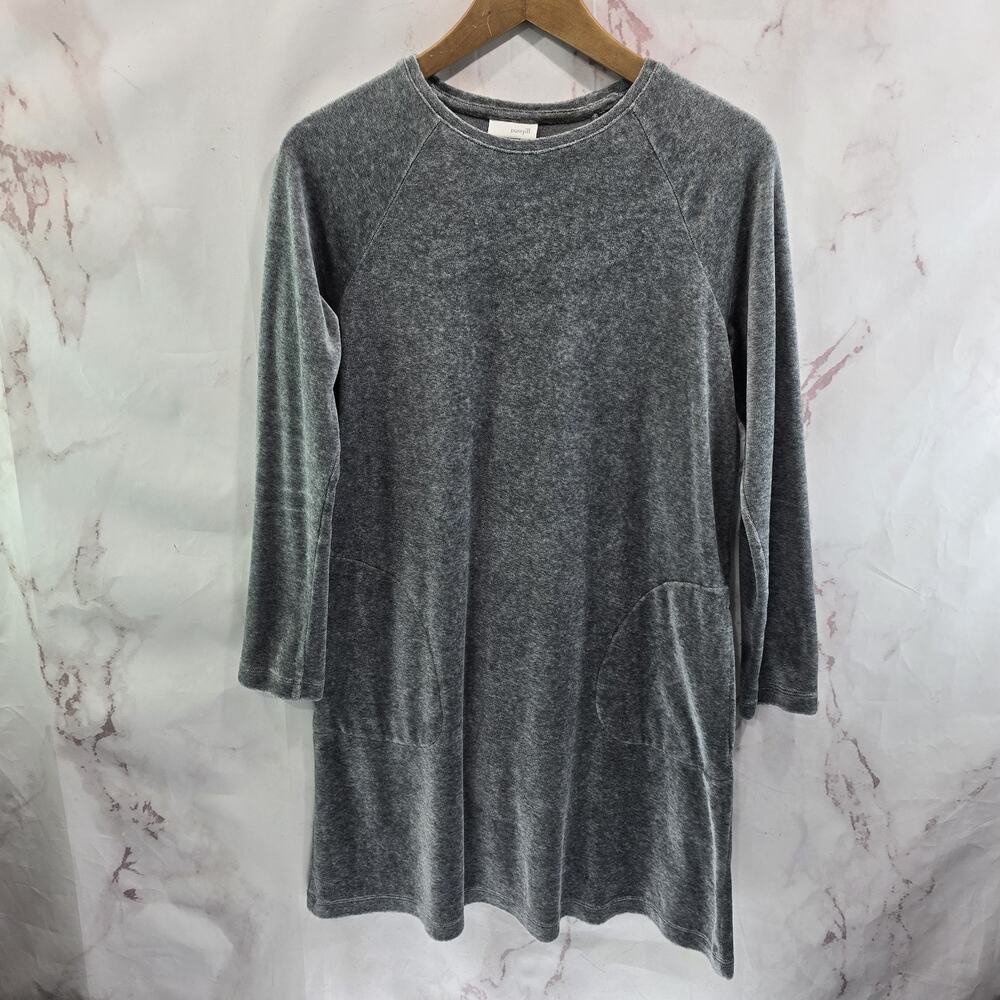 J Jill Shirt Womens Small Gray Velvet Velour Long Crew Neck Tunic Pocket